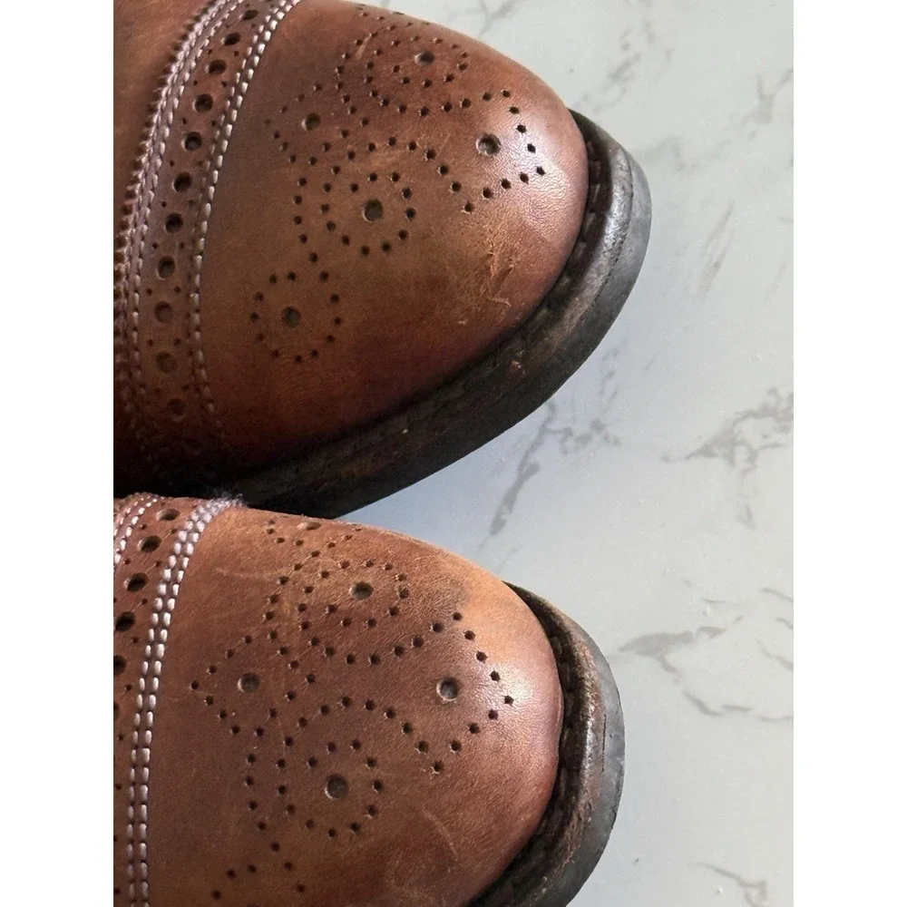 Allen Edmonds Strand Oxfords Mens 8 EEE Brown Leather Shoes Cap Toe Red Laces